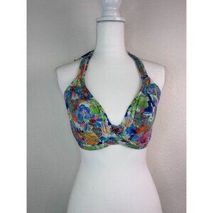 Freya women's 30I floral halter tie plunge neck underwire bikini swim top